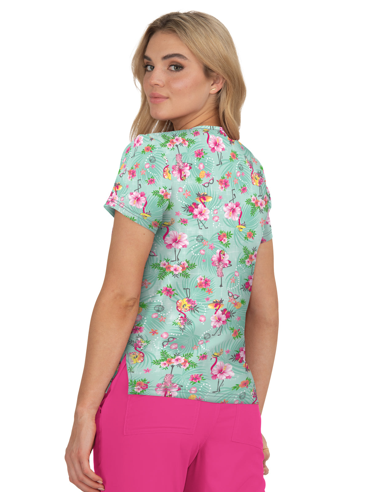 Women's Athletic-Inspired, Breathable Mesh Leslie Scrub Top - 384PR - Summer Flamingo