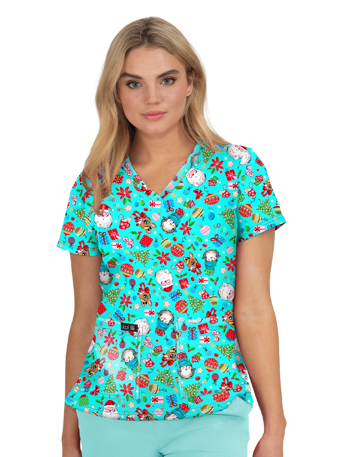 Women's Athletic-Inspired, Breathable Mesh Leslie Scrub Top - 384PR - Vintage Santa