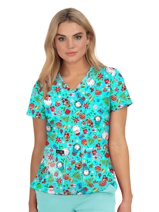 Women's Athletic-Inspired, Breathable Mesh Leslie Scrub Top - 384PR - Vintage Santa