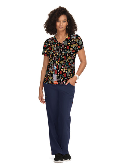 Women's Athletic-Inspired, Breathable Mesh Leslie Scrub Top - 384PR - Woodland Creatures