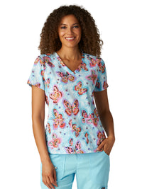 Women's Two-Pocket Print Top - 384PRA - Brushstroke Butterfly