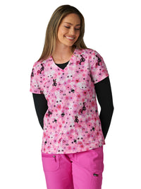 Women's Two-Pocket Print Top - 384PRA - Fluff Bunnies