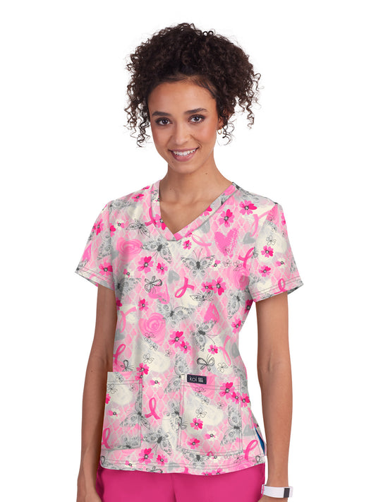 Women's Athletic-Inspired, Breathable Mesh Leslie Scrub Top - 384PRM - BCRF Pretty Ribbon