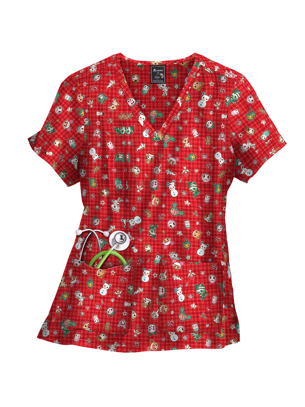 Women's V-Neck Print Leslie Top - 384TKD - Holiday Flannel