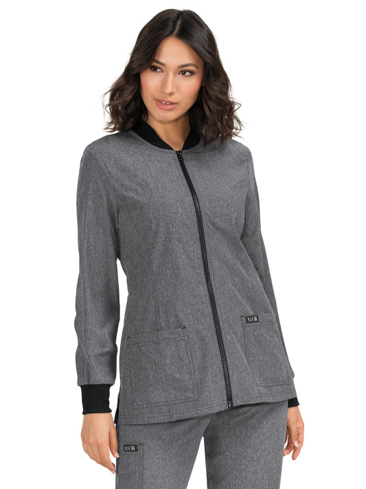Women's Four-Pocket Rib Collar Andrea Jacket - 450 - Heather Grey