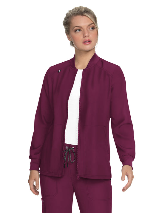 Women's Four-Pocket Zipper Front Stretch Always in Motion Jacket - 458 - Wine