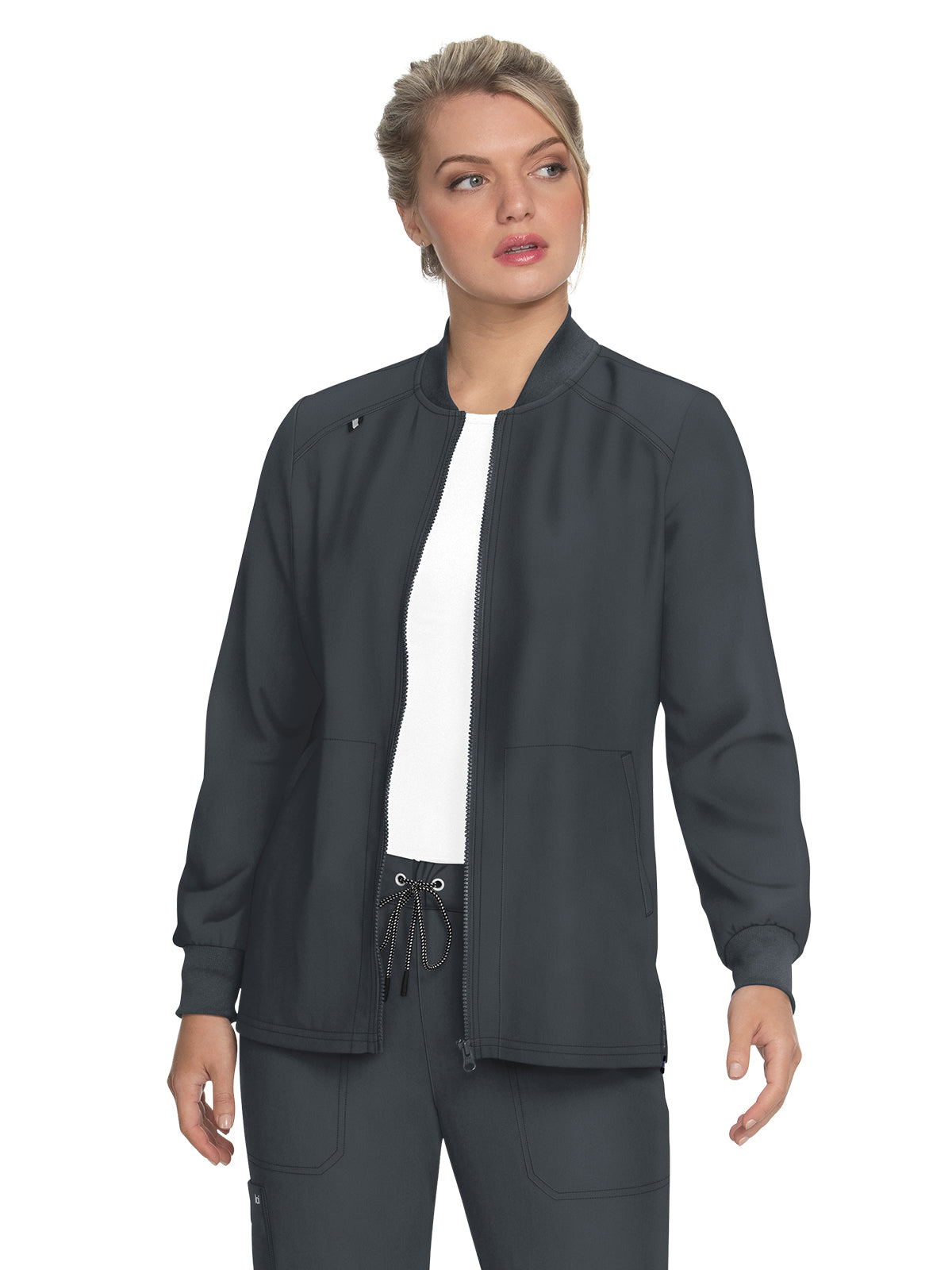 Women's Four-Pocket Zipper Front Stretch Always in Motion Jacket - 458 - Charcoal