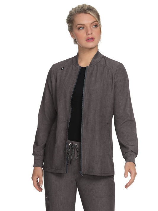 Women's Four-Pocket Zipper Front Stretch Always in Motion Jacket - 458 - Heather Grey