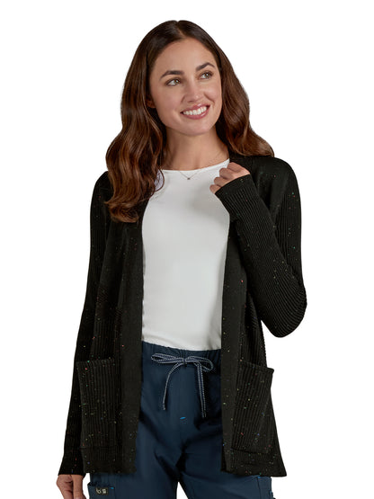 Women's Two-Pocket Geometric Knit Kori Sweater - 463 - Speckled Black