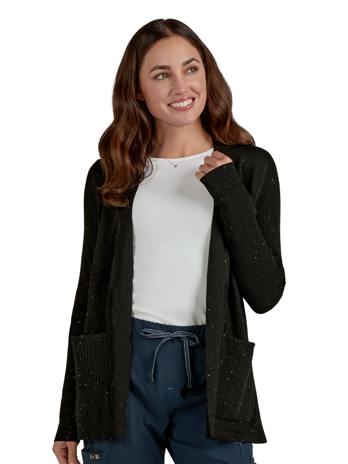 Women's Two-Pocket Geometric Knit Kori Sweater - 463 - Speckled Black