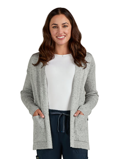 Women's Two-Pocket Geometric Knit Kori Sweater - 463 - Speckled Platinum Grey