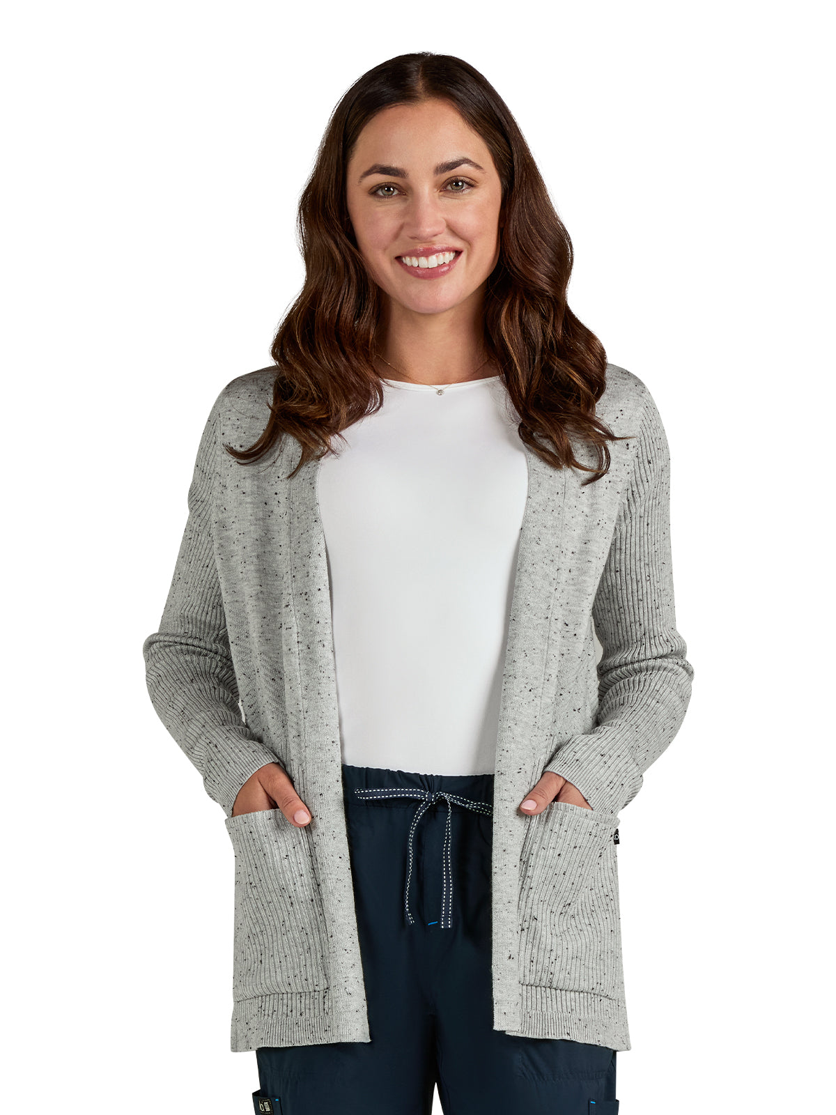 Women's Two-Pocket Geometric Knit Kori Sweater - 463 - Speckled Platinum Grey