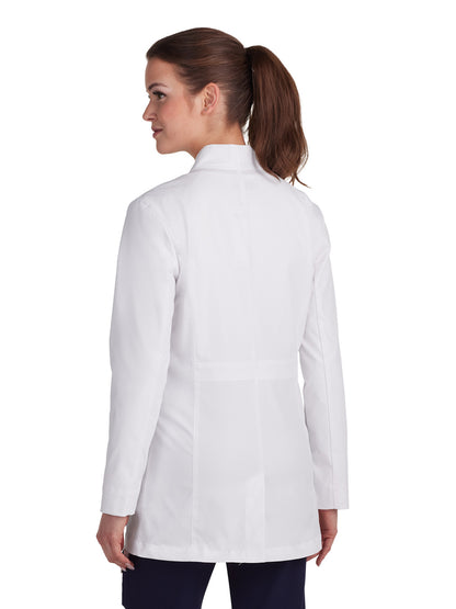 Women's Collarless Pearlized Button-Front Care Lab Coat - 465 - White