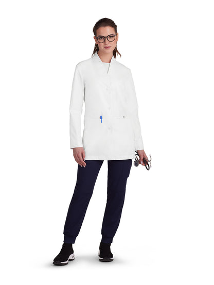 Women's Collarless Pearlized Button-Front Care Lab Coat - 465 - White