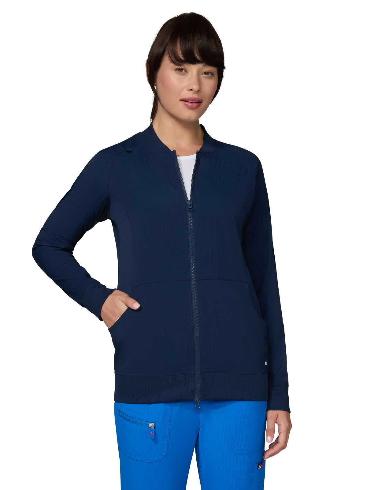 Women's Four-Pocket Zipper-Front Scrub Jacket - 478 - Navy