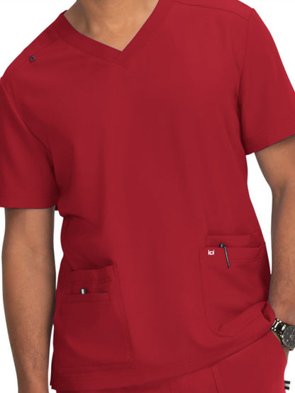 Men's 4-Pocket  V-Neck Free To Be Scrub Top - 672 - Ruby