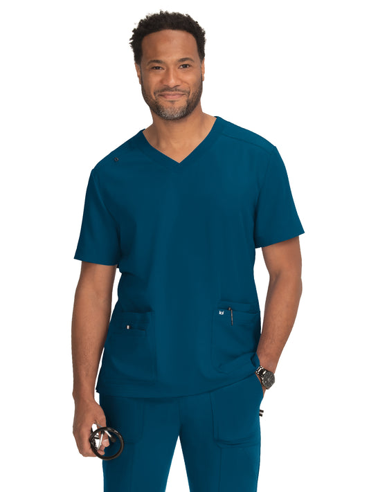 Men's 4-Pocket  V-Neck Free To Be Top - 672 - Caribbean Blue