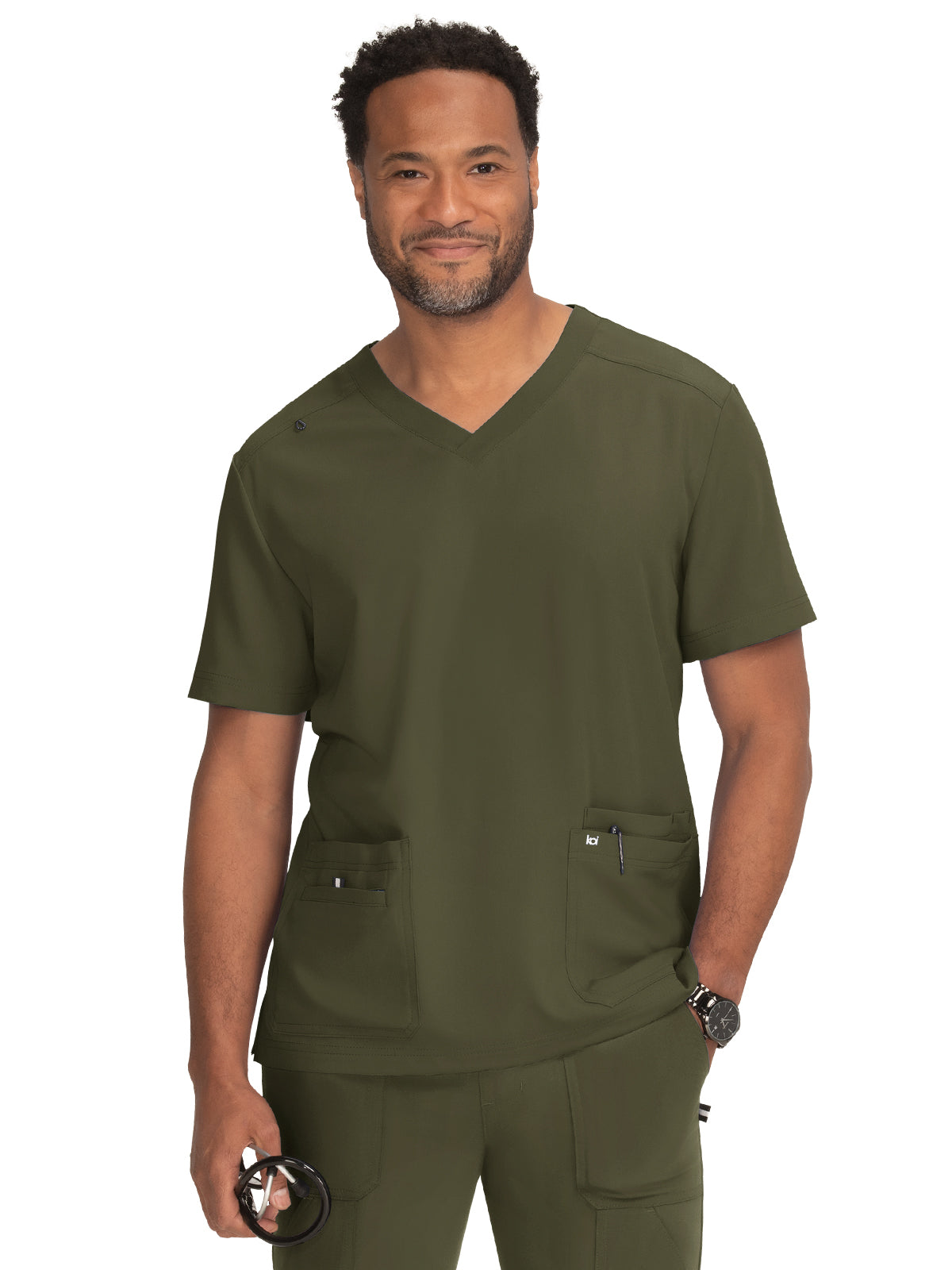 Men's 4-Pocket  V-Neck Free To Be Scrub Top - 672 - Olive Green