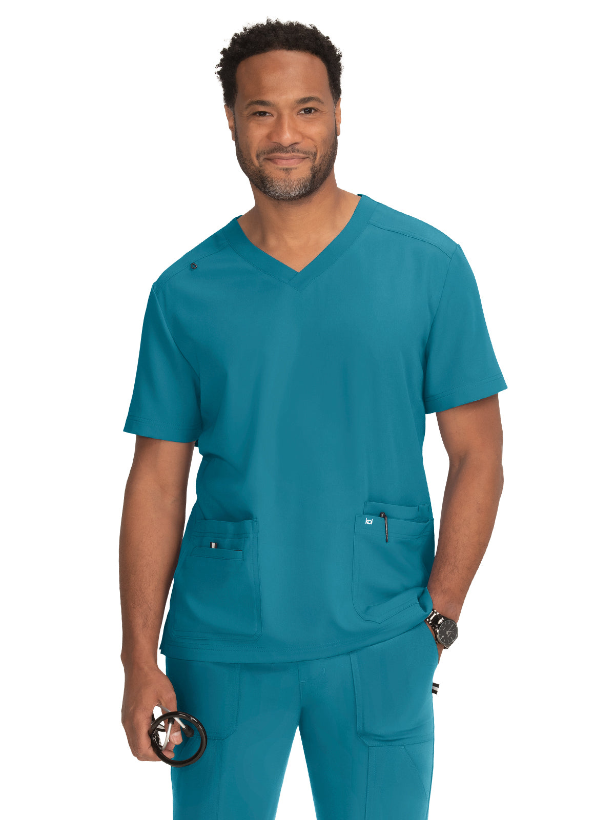 Men's Four-Pocket V-Neck Free To Be Top - 672 - Teal