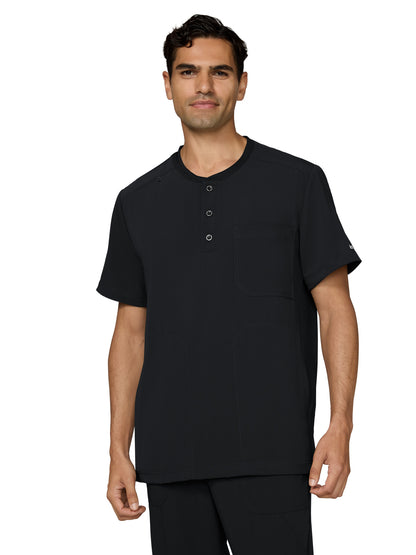 Men's Three-Pocket Henley Neck Scrub Top - 676 - Black