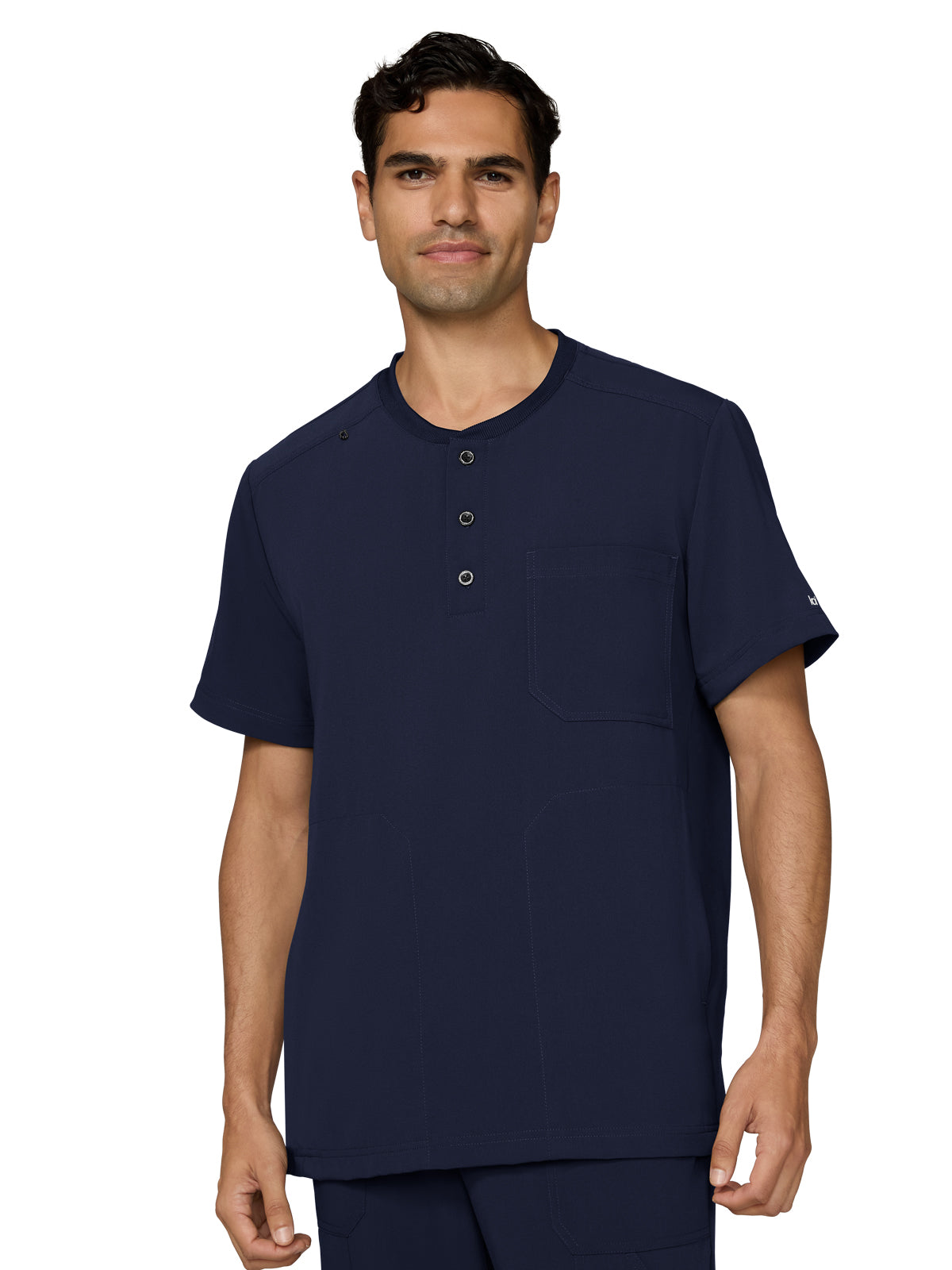 Men's Three-Pocket Henley Neck Scrub Top - 676 - Navy