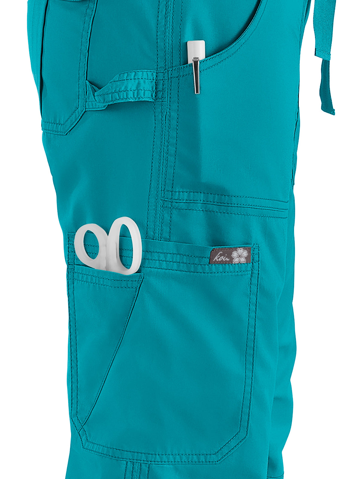 Women's 7-Pocket Adjustable Drawstring Lindsey Cargo Scrub Pant - 701 - Turquoise (Bright Teal)