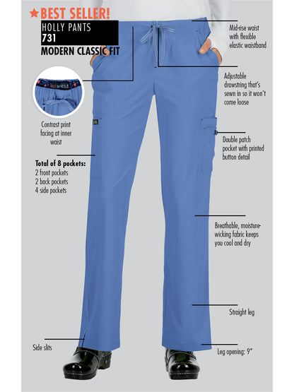 Women's 8-Pocket Stretch Cargo Holly Scrub Pant - 731 - Caribbean