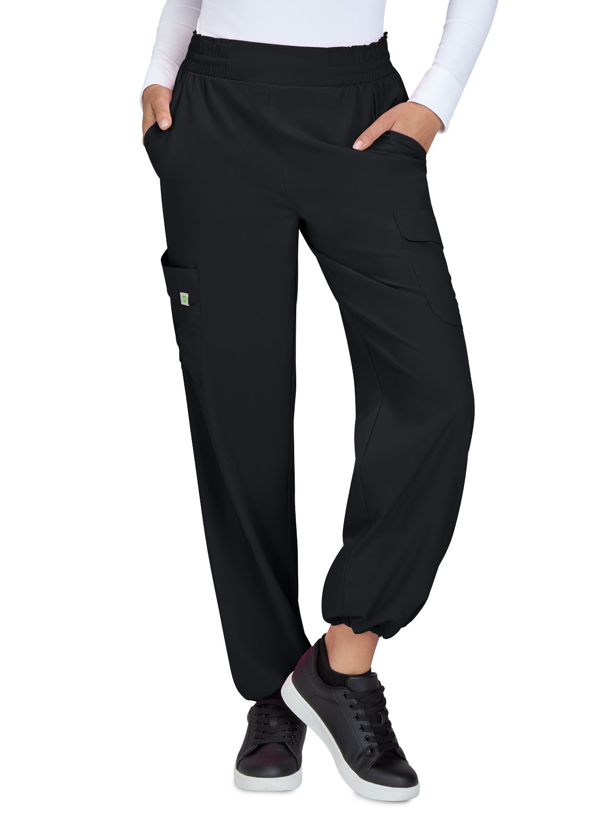 Women's 6-Pocket Eco-Friendly Hidden Drawcord Ayla Scrub Pant - 782 - Black