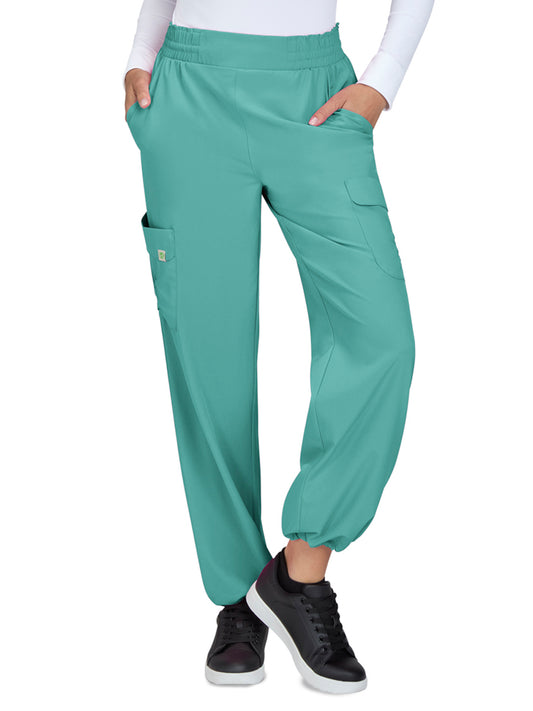 Women's 6-Pocket Eco-Friendly Hidden Drawcord Ayla Scrub Pant - 782 - Waterfall Blue