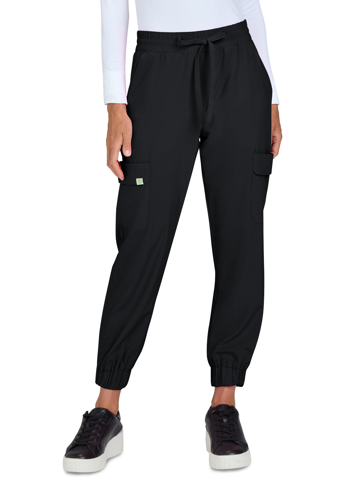 Women's 6-Pocket Jogger-Style Eco-Friendly Elastic Drawstring Terra Scrub Pant - 783 - Black