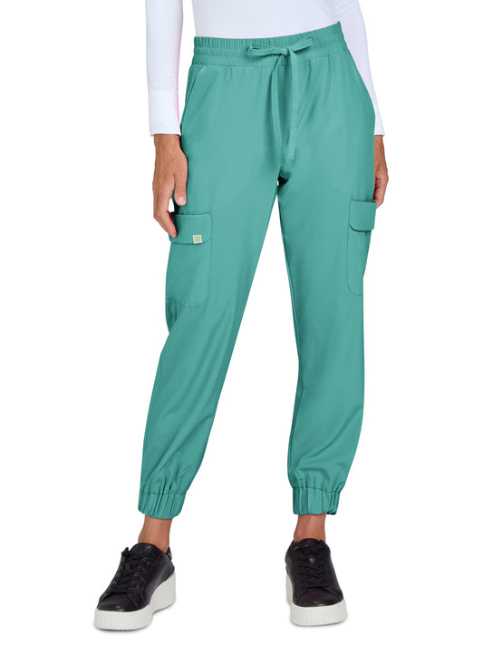 Women's 6-Pocket Jogger-Style Eco-Friendly Elastic Drawstring Terra Scrub Pant - 783 - Waterfall Blue