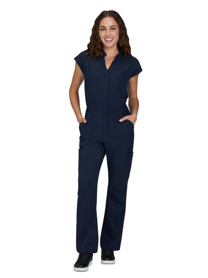 Women's Zipper Front 9-Pocket Boot Cut Anja Jumpsuit - 907 - Navy