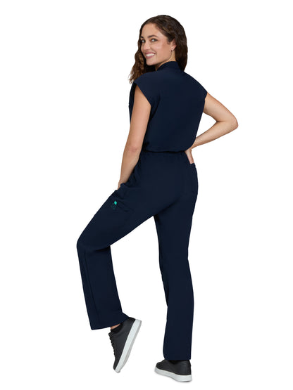 Women's Zipper Front 9-Pocket Boot Cut Anja Jumpsuit - 907 - Navy