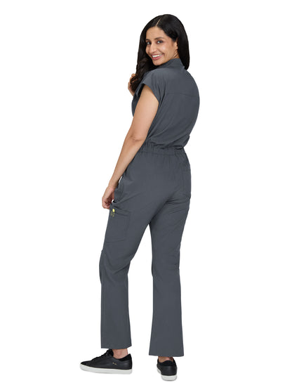 Women's Zipper Front 9-Pocket Boot Cut Anja Jumpsuit - 907 - Charcoal