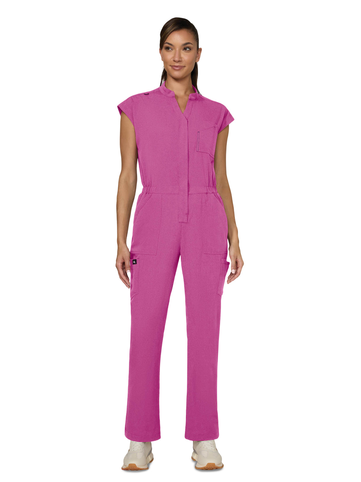 Women's Nine-Pocket Zipper Front Boot Cut Anja Jumpsuit - 907 - Hibiscus Pink
