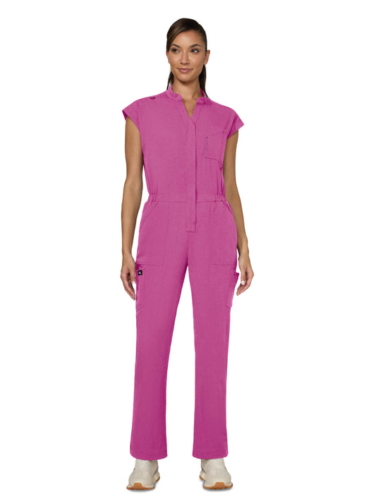 Women's Nine-Pocket Zipper Front Boot Cut Anja Jumpsuit - 907 - Hibiscus Pink