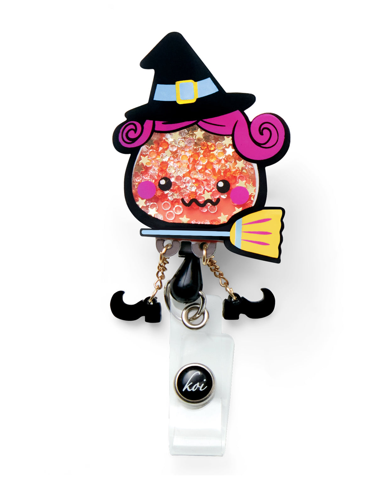 Shaker-Style ID Badge Reel - A156 - Candy Corn Witch