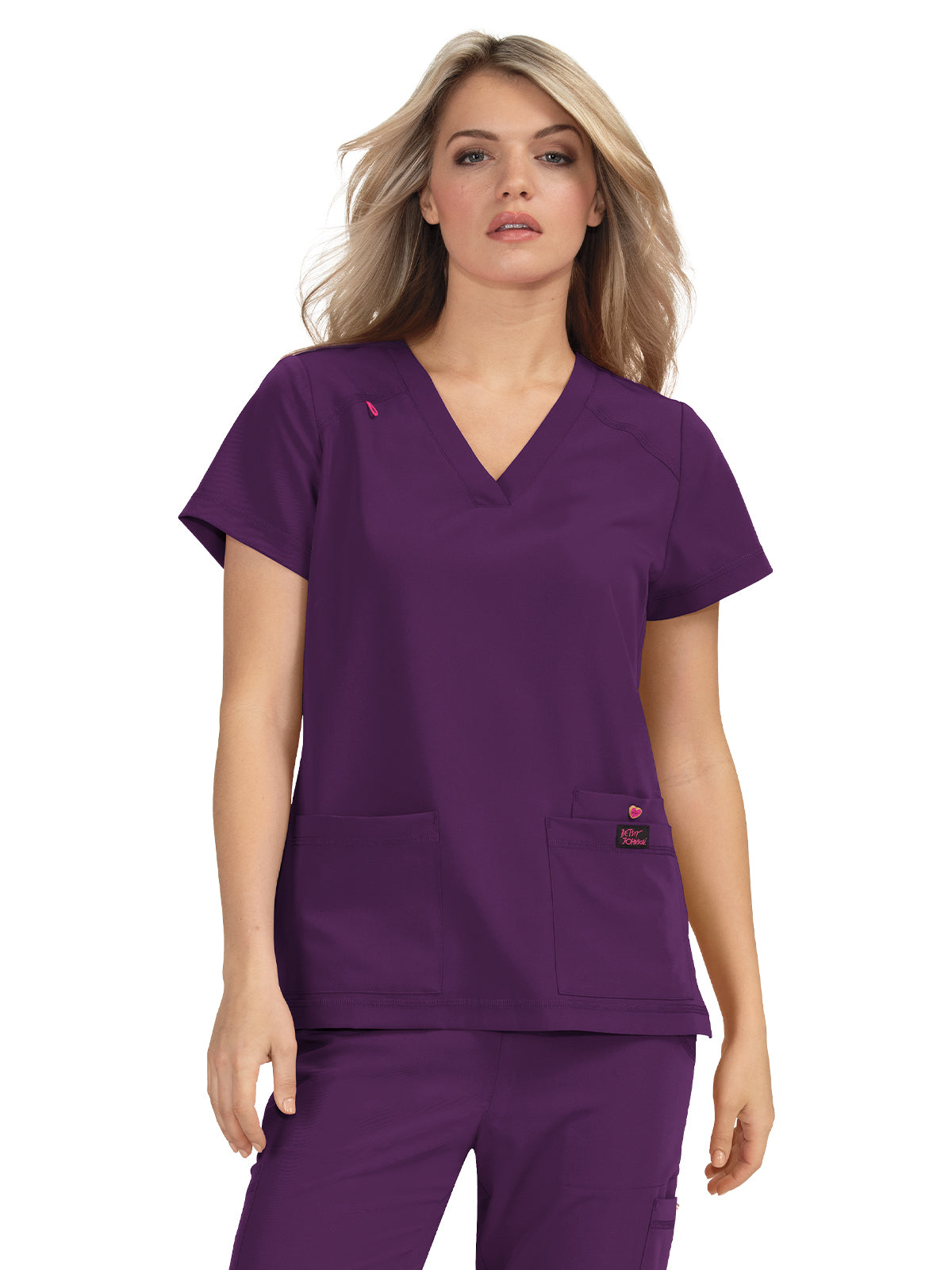 Women's Three-Pocket Snap-Button Placket V-Neck Freesia Top - B101 - Eggplant
