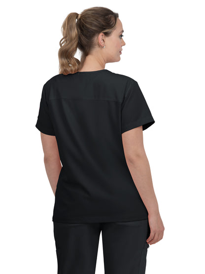 Women's 3-Pocket Striped Trim Kennedia Scrub Top - B128 - Black