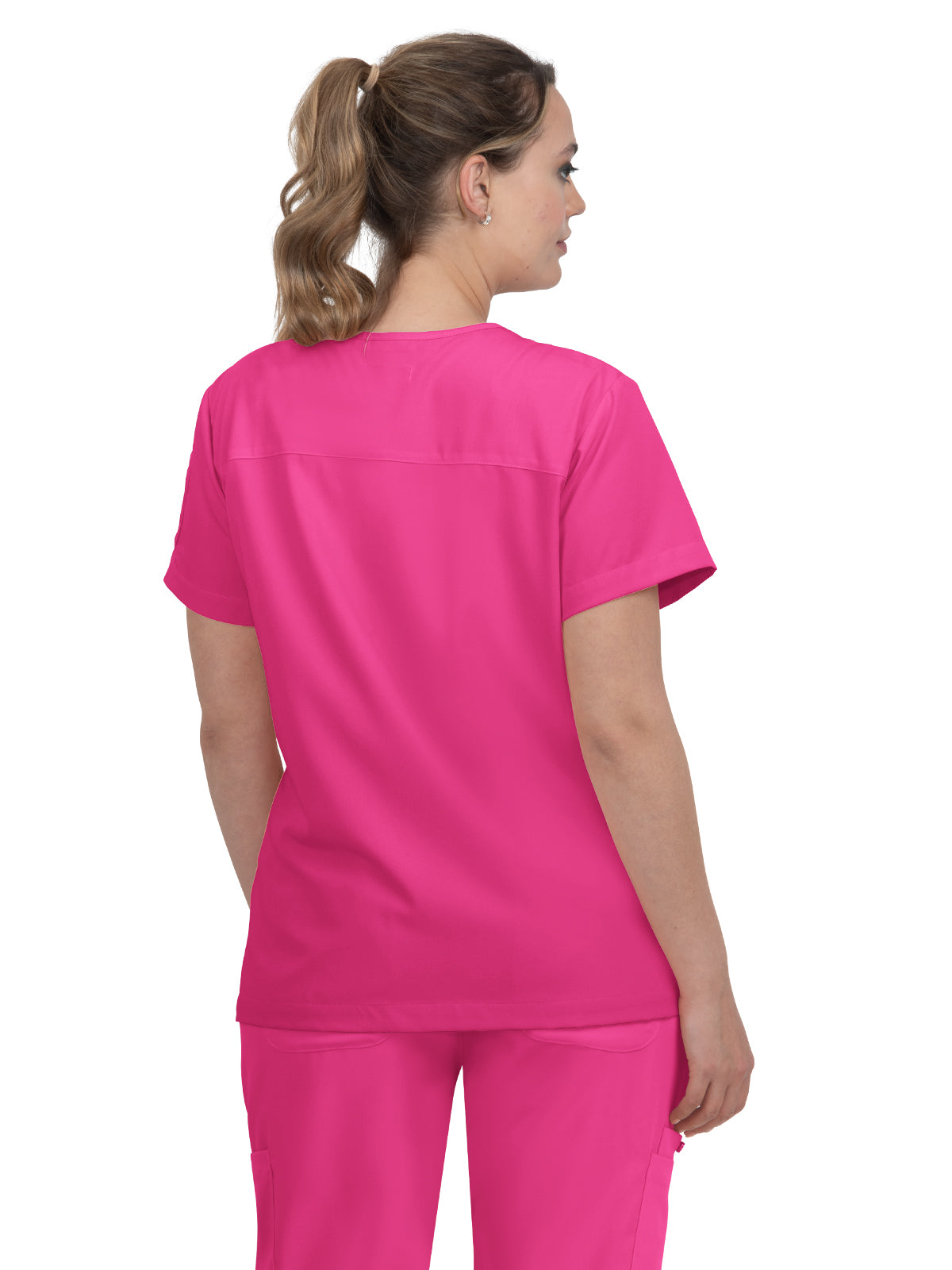 Women's 3-Pocket Striped Trim Kennedia Scrub Top - B128 - Flamingo