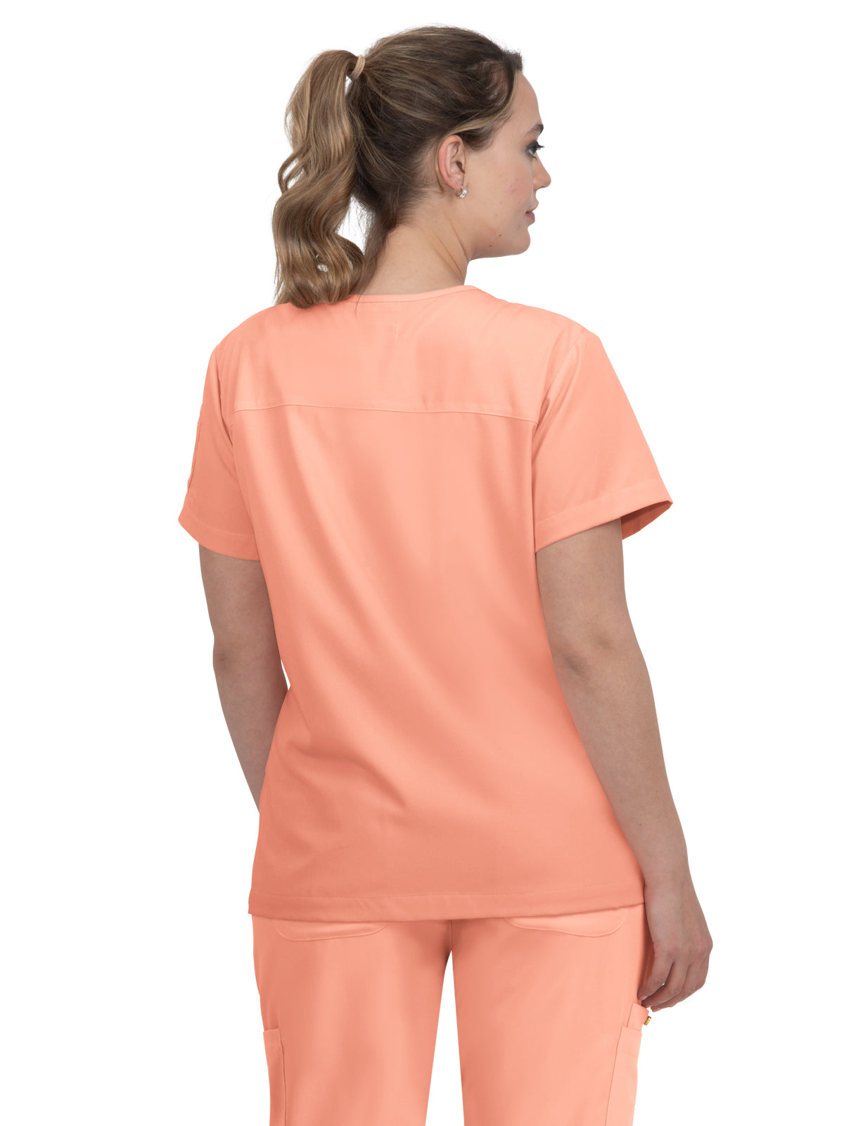 Women's 3-Pocket Striped Trim Kennedia Scrub Top - B128 - Peach