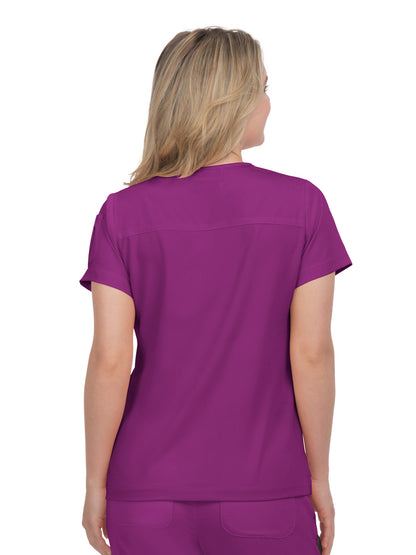 Women's 3-Pocket Striped Trim Kennedia Scrub Top - B128 - Berry