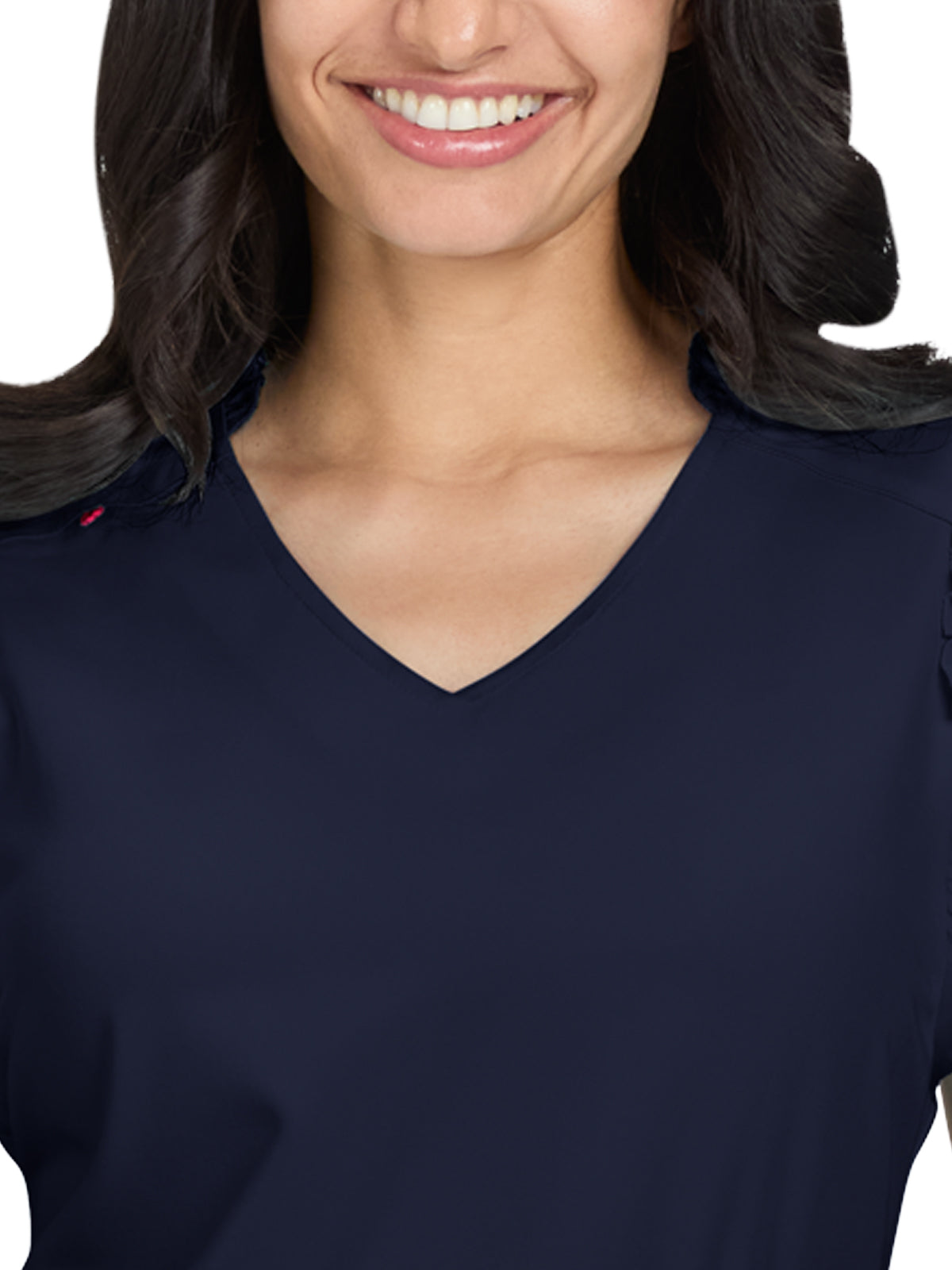 Women's 2-Pocket Ruffle Sleeve and Ruffle Collar Clary Scrub Top - B131 - Navy