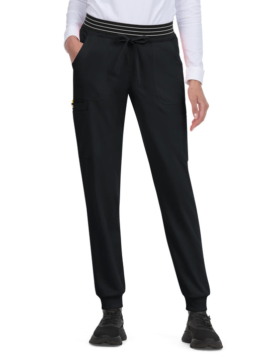 Women's Eight-Pocket Ribbed Cuff Jogger-Style Hollyhock Pant - B705 - Black