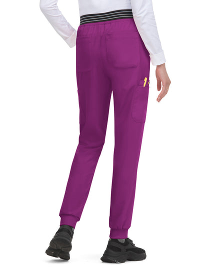 Women's 8-Pocket Ribbed Cuff Jogger-Style Hollyhock Scrub Pant - B705 - Berry