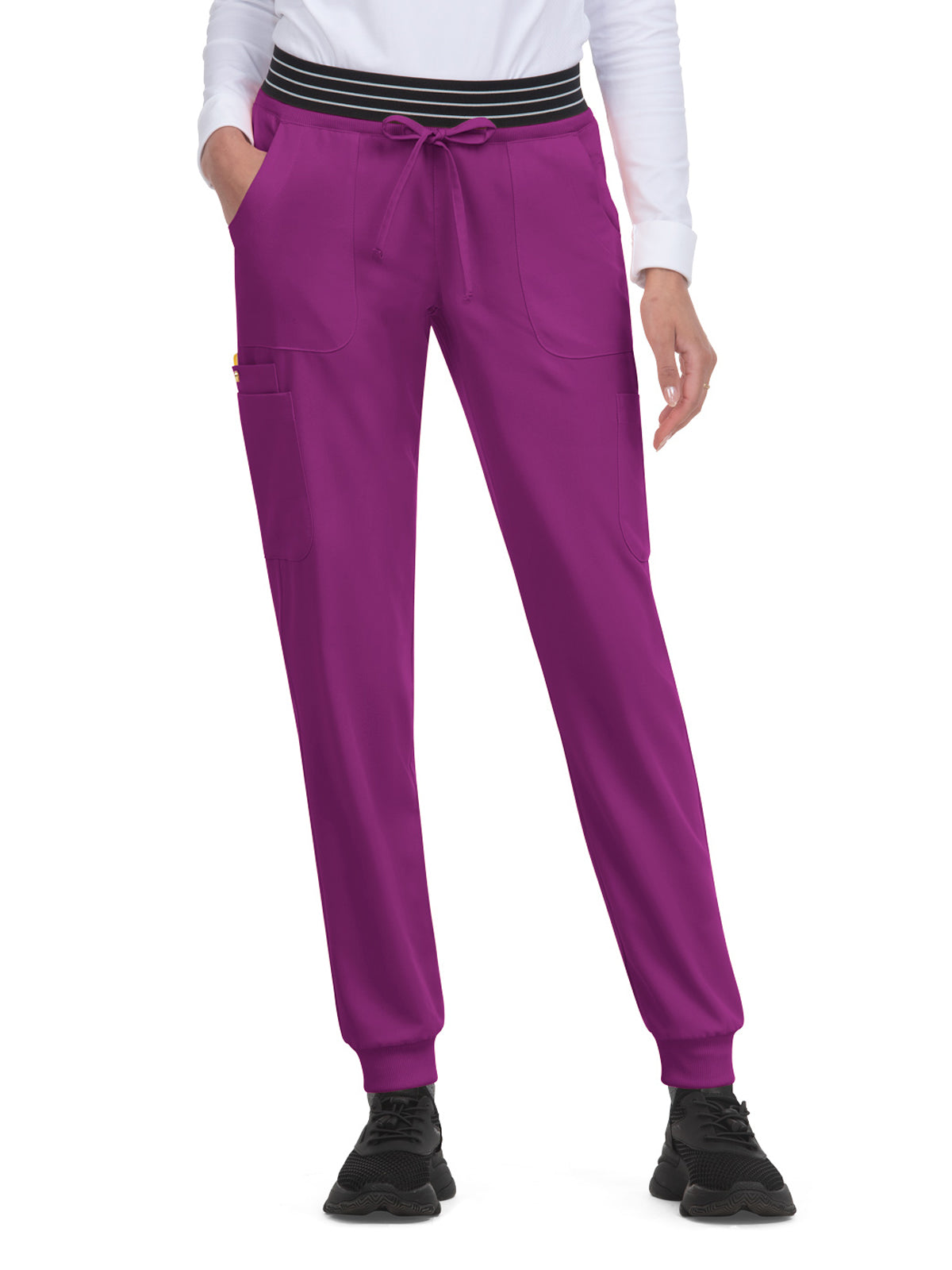 Women's Eight-Pocket Ribbed Cuff Jogger-Style Hollyhock Pant - B705 - Berry