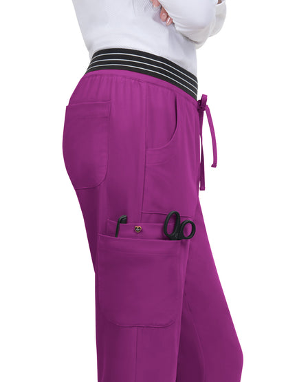 Women's 8-Pocket Ribbed Cuff Jogger-Style Hollyhock Scrub Pant - B705 - Berry