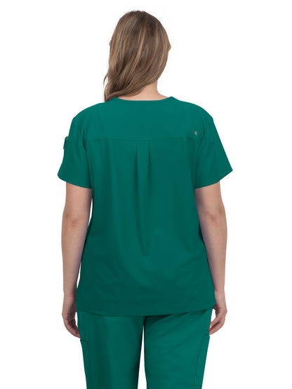 Women's 2-Pocket V-Neck Tuck-In Aura Scrub Top - C100 - Hunter