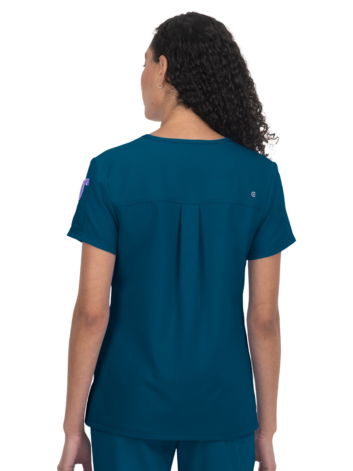 Women's 2-Pocket V-Neck Tuck-In Aura Scrub Top - C100 - Caribbean Blue