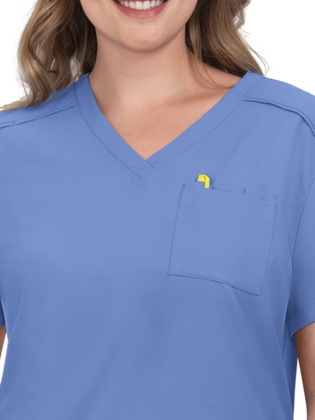 Women's 2-Pocket V-Neck Tuck-In Aura Scrub Top - C100 - True Ceil